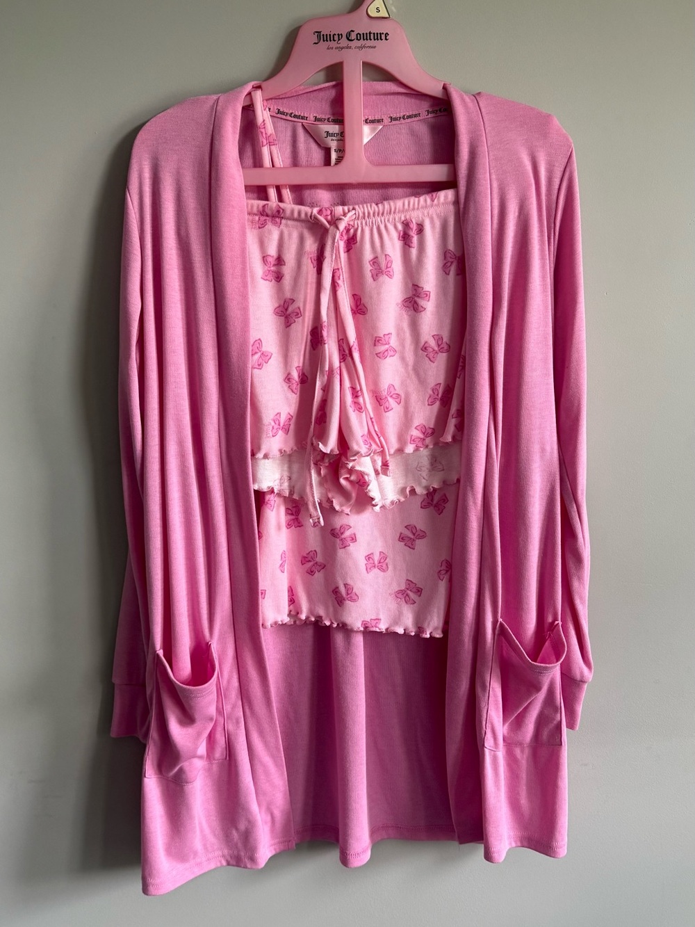 Juicy Couture Pink Bow-Print Cami and Matching Pink Cardigan Set